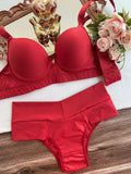 Bra & Panty Set Solid Red Lingerie Set