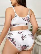 Floral Printed Bra, Daily Casual And Comfortable  Medium Stretch Cross-Strap Bra And Panties Set