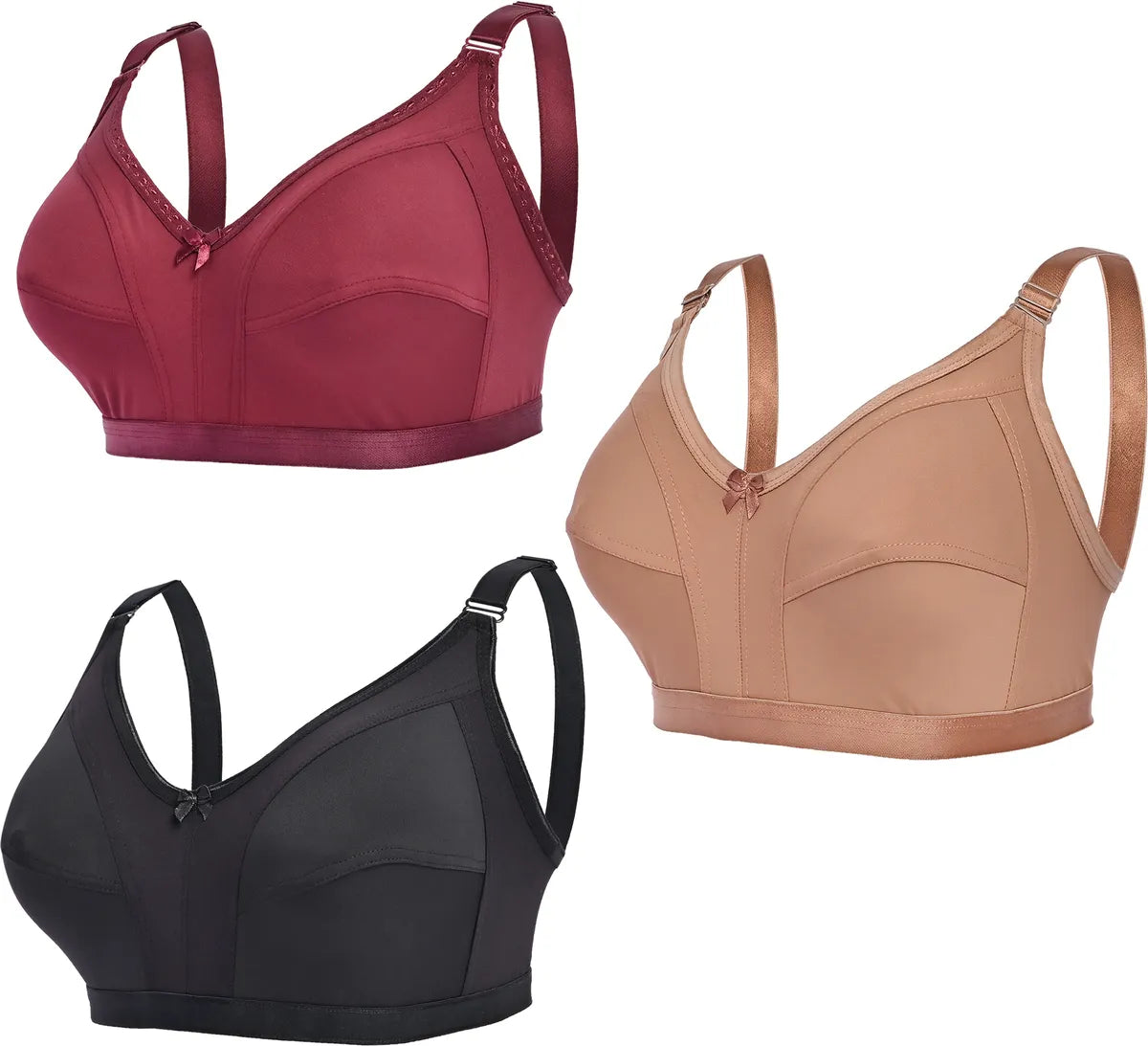 Pack Of 3 Women's Cotton Blend Solid Full Coverage Ethnic Daily Wear Non Padded Bra