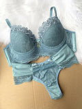 Bra & Panty Set Self Design Light Blue Lingerie Set