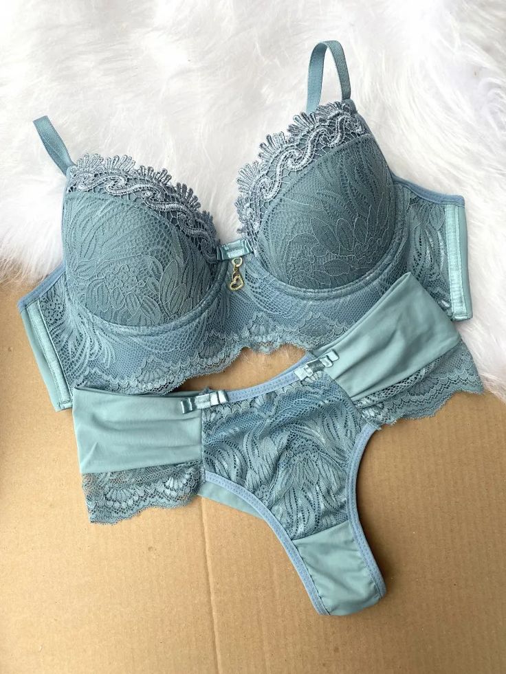 Bra & Panty Set Self Design Light Blue Lingerie Set
