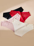 4pcs Lace Trimmed Women Triangle Panties Soft Skin Friendly Breathable Solid Color Comfortable