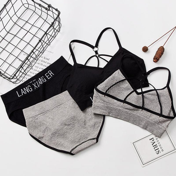 Women Sports Underwear Set Strings Backless Bra & High Waist Panties Set